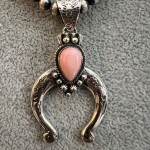 ❤️ Queen Pink Conch NAJA Sterling Statement Pendant Navajo Style Hand Stamping